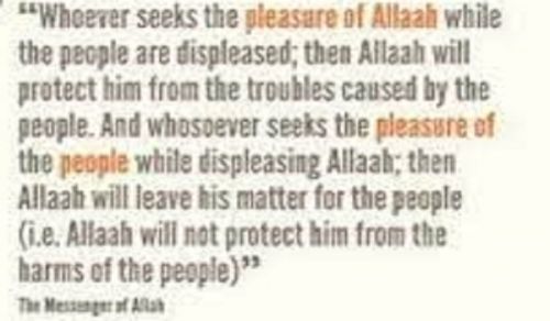 Whoever seeks Allah’s pleasure by the people‘s wrath Allah will be pleased with him and will make people be pleased with him