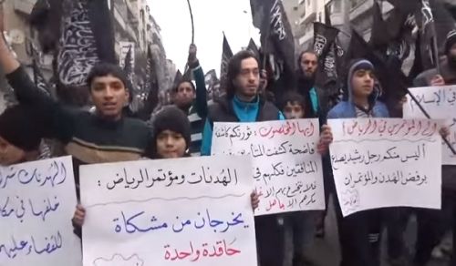 Minbar Ummah: Mass Demonstration in Aleppo organized by its People after Jumaa' Prayer to Reject Riyadh Conference